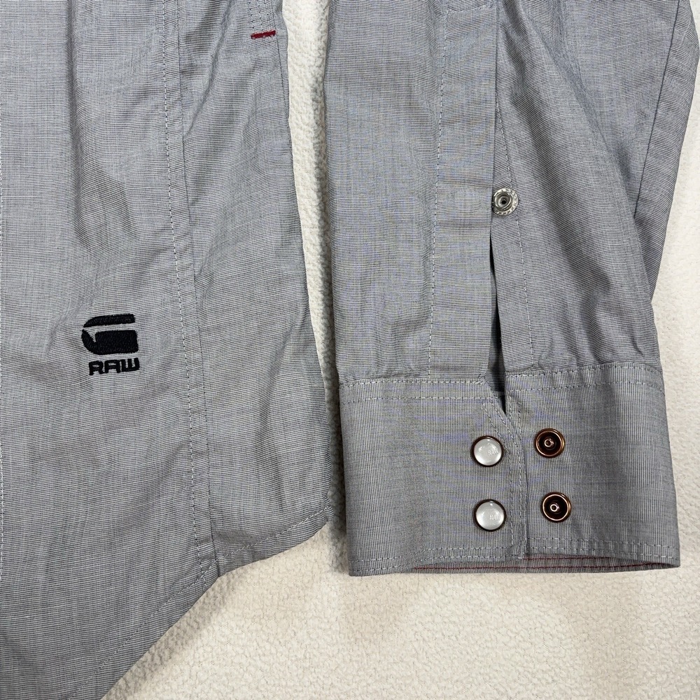 G-Star‎ Raw Western Shirt Men's L Gray Flap Pocket Pearl Snap Stretch Button Up - Picture 8 of 16